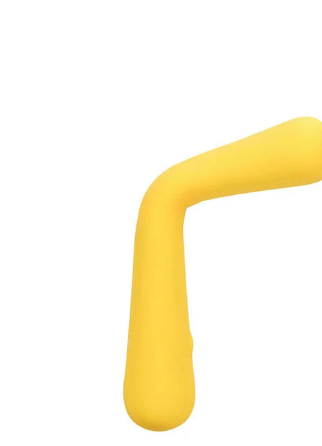 Gelber silikongriff mit gebogener form am calexotics boundless mini flexiwand vibrator