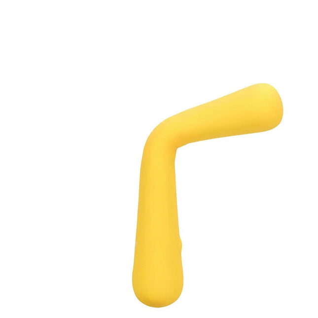 Gelber silikongriff mit gebogener form am calexotics boundless mini flexiwand vibrator