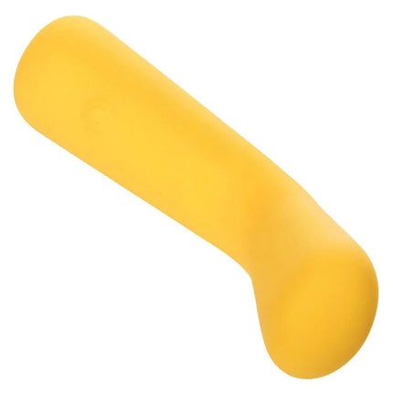 Gelber silikon-vibrationsstab mit flexiblem kopf im produkt calexotics boundless mini-flexiwand