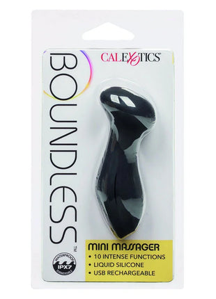 Schwarzer flüssigsilikon mini massager mit ergonomischem design usb wiederaufladbar von calexotics boundless