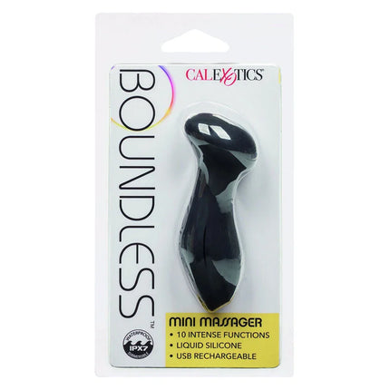 Schwarzer flüssigsilikon mini massager mit ergonomischem design usb wiederaufladbar von calexotics boundless