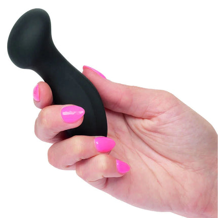 Schwarzer silikon-analplug mit abgerundetem kopf und konischem griff von calexotics boundless mini-massager