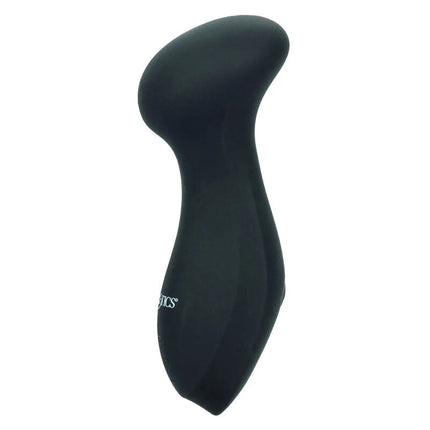 Schwarzer silikonvibrationsstab mit glatten ergonomischen konturen und dezentem calexotics-logo am unteren ende