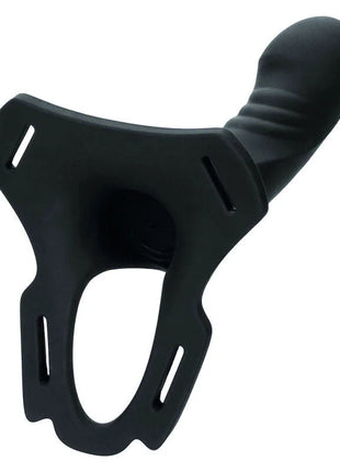 Schwarzer silikon männlicher masturbator mit strukturiertem griff und ergonomischem design von calexotics boundless multi harness