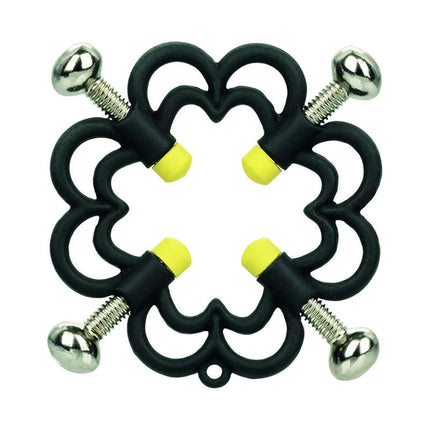 Calexotics boundless nippelgriffe black silicone blumenförmige klemme mit vier silberschrauben und gelben kappen