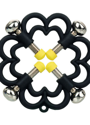 Calexotics boundless nippelgriffe schwarzer silikon stressball in blumenform mit silbernen metallkugeln und gelben gummikappen