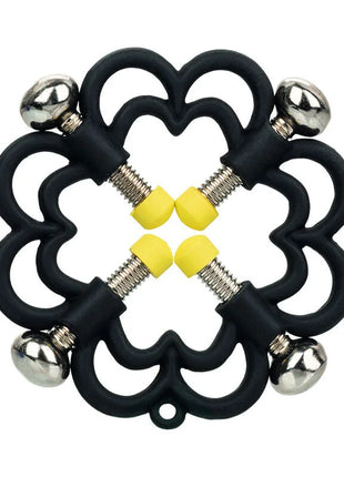Calexotics boundless nippelgriffe schwarzer silikon stressball in blumenform mit silbernen metallkugeln und gelben gummikappen