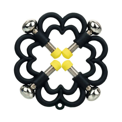 Calexotics boundless nippelgriffe schwarzer silikon stressball in blumenform mit silbernen metallkugeln und gelben gummikappen