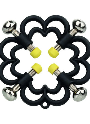 Calexotics boundless nippelgriffe black silicone hand grip with silver metal ball ends and yellow rubber tips