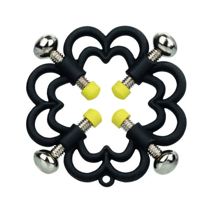Calexotics boundless nippelgriffe black silicone hand grip with silver metal ball ends and yellow rubber tips