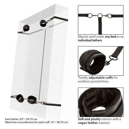 Schwarzes verstellbares bondage-set von calexotics mit weichem plüsch innenfutter und veganem leder außen