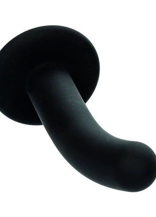 Schwarzer silikon-analplug mit abgerundeter, gebogener form und glatter oberfläche aus dem calexotics boundless silikon-kurve-pegging-kit