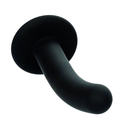 Schwarzer silikon-analplug mit abgerundeter, gebogener form und glatter oberfläche aus dem calexotics boundless silikon-kurve-pegging-kit