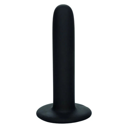Schwarzer silikon-analplug mit abgerundetem, konischem design und flacher basis aus dem calexotics boundless silikon-pegging-kit