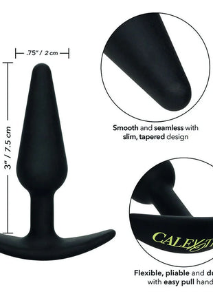 Schwarzer silikon analplug calexotics boundless slim plug mit verjüngtem, glattem design und zuglasche