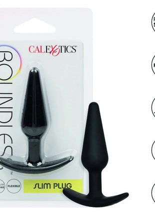 Schwarzer silikon slim plug mit gebogenem griff von calexotics boundless für komfortable einsätze