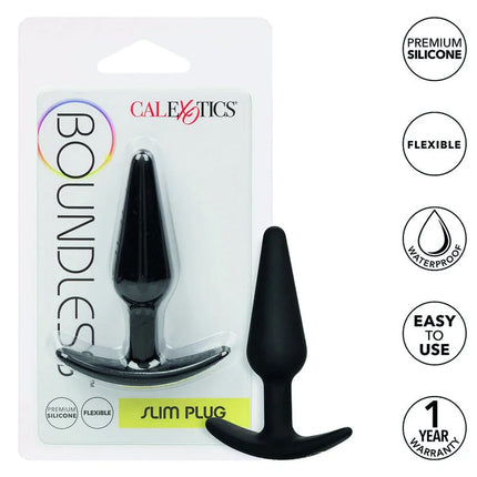 Schwarzer silikon slim plug mit gebogenem griff von calexotics boundless für komfortable einsätze