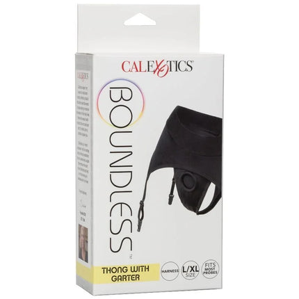 Schwarzer calexotics boundless tanga mit strapsgürtel in sleek design und verstellbaren trägern, rückansicht