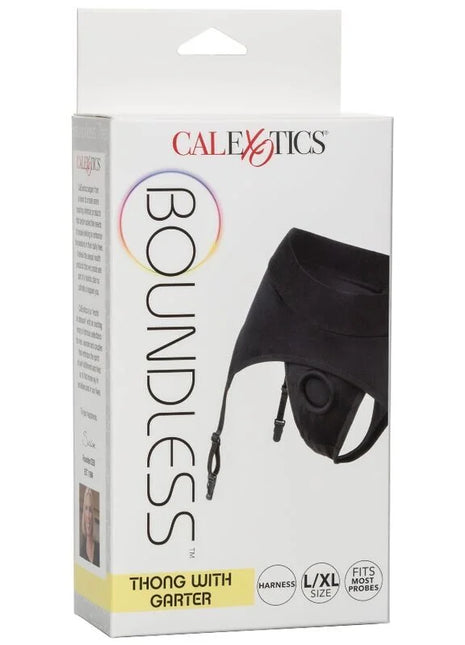 Schwarzer calexotics boundless tanga mit strapsgürtel in sleek design und verstellbaren trägern, rückansicht