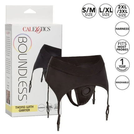 Schwarzer calexotics boundless tanga mit strapsgürtel in lxl aus elastischem material fürs dessous tragen hinten gezeigt