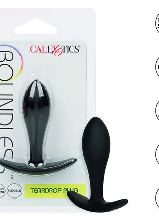 Schwarzer teardrop silikon analplug von calexotics mit gebogener basis für sicheren halt