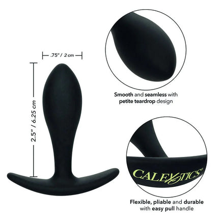 Schwarzer silikon analplug mit glattem tropfenförmigem kopf und zuggriff von calexotics boundless teardrop plug