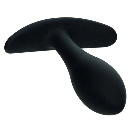 Schwarzer silikon-analplug calexotics boundless teardrop plug mit glattem, abgerundetem kopf und flacher, flügelartiger basis