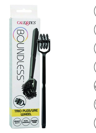 Schwarzes boundless trio pleasure wheel von calexotics mit schlankem griff und drei stimulierenden mehrzackigen rädchen