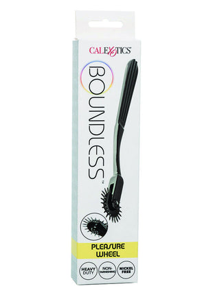 Black boundless pleasure wheel von calexotics mit elegantem griff und stacheligem rollerkopf für sinnliche massage