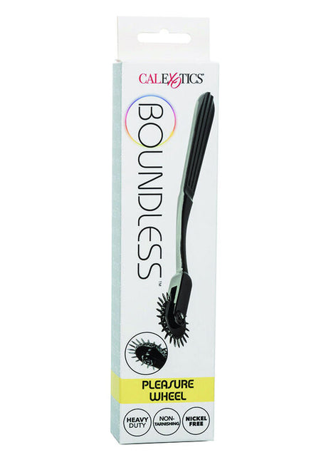 Black boundless pleasure wheel von calexotics mit elegantem griff und stacheligem rollerkopf für sinnliche massage