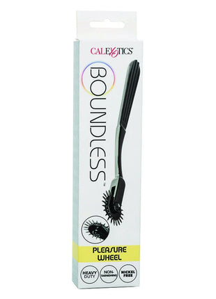Black boundless pleasure wheel von calexotics mit elegantem griff und stacheligem rollerkopf für sinnliche massage