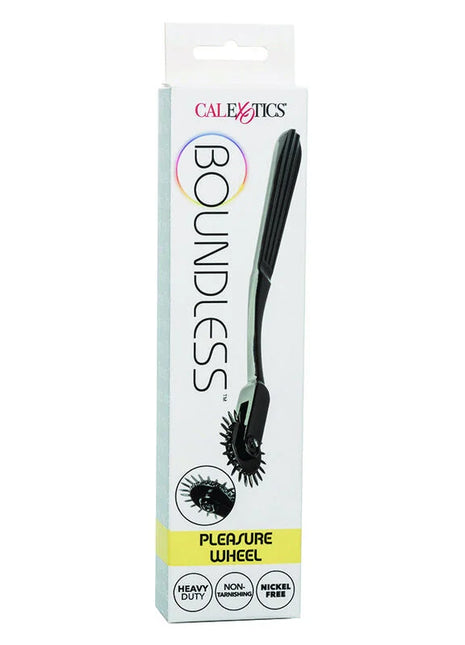 Black boundless pleasure wheel von calexotics mit elegantem griff und stacheligem rollerkopf für sinnliche massage