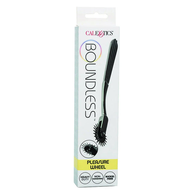 Black boundless pleasure wheel von calexotics mit elegantem griff und stacheligem rollerkopf für sinnliche massage