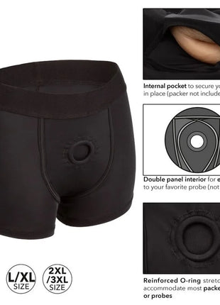 Schwarze boxershorts calexotics l xl mit verstärktem o-ring und innenfach für sicheren packerhalt
