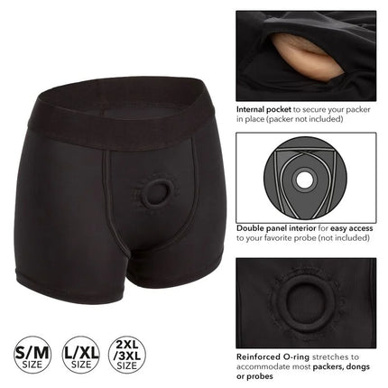 Schwarze boxershorts calexotics l xl mit verstärktem o-ring und innenfach für sicheren packerhalt