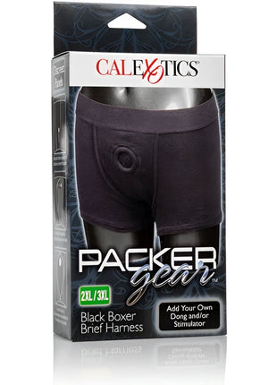 Schwarzes boxer kurzgeschirr mit zentraler öffnung aus stoff von calexotics packer gear