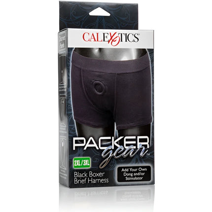 Schwarzes boxer kurzgeschirr mit zentraler öffnung aus stoff von calexotics packer gear