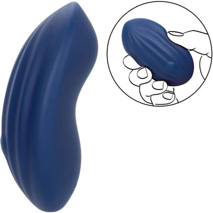 Ein navyblauer silikon stressball von calexotics mit glatter, geschwungener form und dezenten grip-rillen