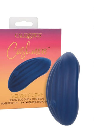 Deep blue liquid silicone adult toy with smooth curved design and subtle texture from calexotics cashmere samt curve blau