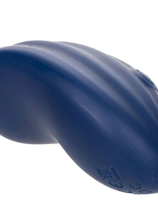 Deep blue silicone toy with subtle ridged texture and ergonomic curve from calexotics cashmere-samt-curve-blau