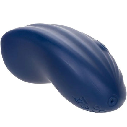 Deep blue silicone toy with subtle ridged texture and ergonomic curve from calexotics cashmere-samt-curve-blau