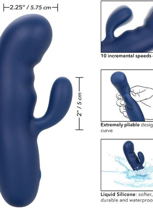 Calexotics cashmere-seiden-duo-blau blaue flüssigsilikon vibrator mit gebogenem, biegsamem design und griff