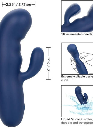 Calexotics cashmere-seiden-duo-blau blaue flüssigsilikon vibrator mit gebogenem, biegsamem design und griff