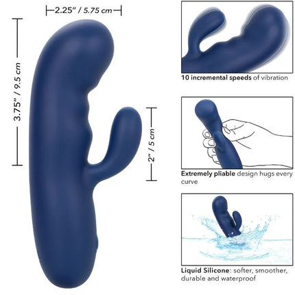 Calexotics cashmere-seiden-duo-blau blaue flüssigsilikon vibrator mit gebogenem, biegsamem design und griff