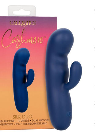 Deep blaue silikon erwachsenen toy mit ergonomischem design und dualen motoren von calexotics cashmere-seiden-duo blau