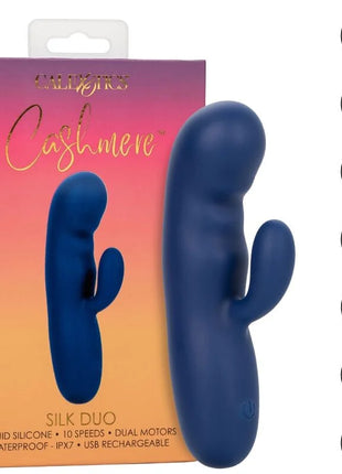 Deep blaue silikon erwachsenen toy mit ergonomischem design und dualen motoren von calexotics cashmere-seiden-duo blau
