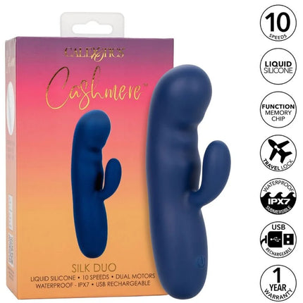 Deep blaue silikon erwachsenen toy mit ergonomischem design und dualen motoren von calexotics cashmere-seiden-duo blau