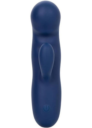 Tiefblauer silikon-erwachsenenartikel mit abgerundetem kopf und ergonomischem griff von calexotics cashmere-seiden-duo blau