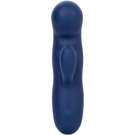 Tiefblauer silikon-erwachsenenartikel mit abgerundetem kopf und ergonomischem griff von calexotics cashmere-seiden-duo blau