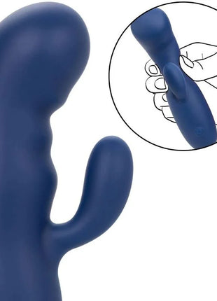 Tiefblauer silikon vibrator in kaninchenform mit strukturierter grifffläche und abgerundeten konturen von calexotics